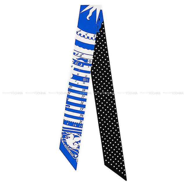 2018年 新作 HERMES エルメス ツイリー スカーフ "占星術・ドット" ブルーＸ黒Ｘ白 シルク100% 新品