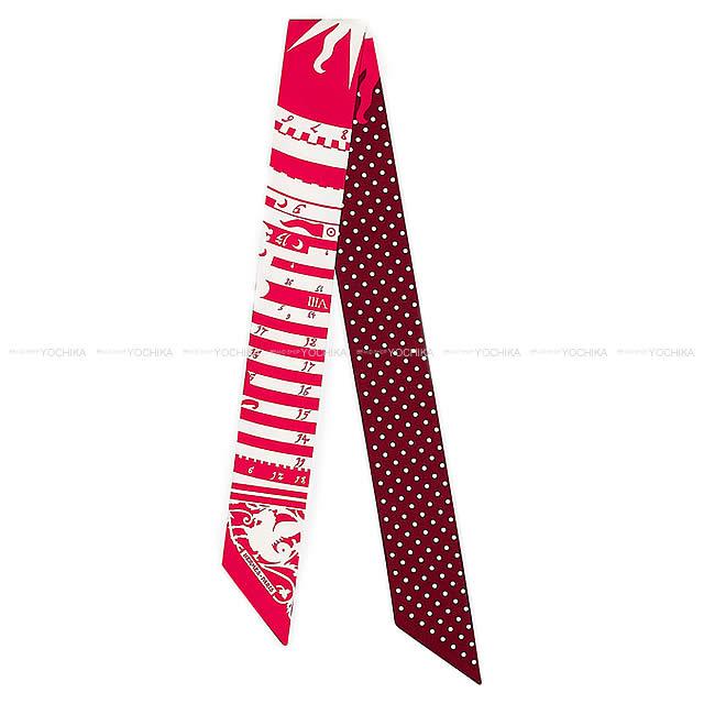 2018年 新作 HERMES エルメス ツイリー スカーフ "占星術・ドット" フューシャＸルージュＸ白 シルク100% 新品