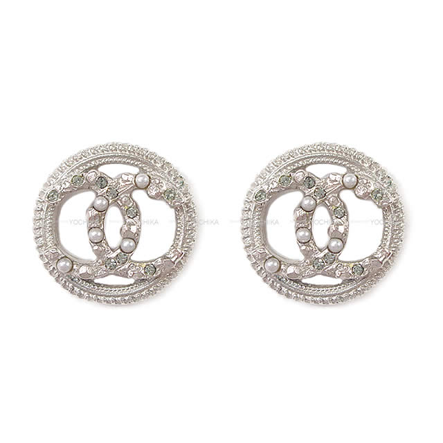 CHANEL シャネル ラウンド ココマーク パール＆ラインストーン ピアス シルバー A58058 新品未使用