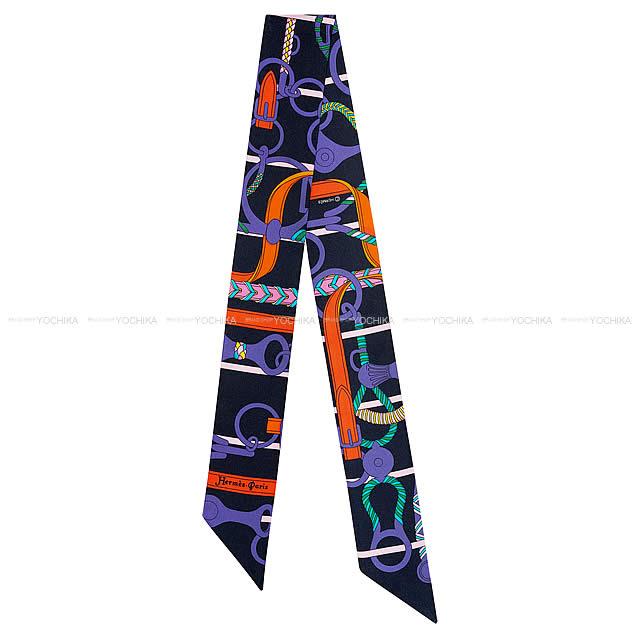 新作 HERMES エルメス ツイリー スカーフ "Panoplie Equestre" 黒XヴァイオレットXオレンジ 新品