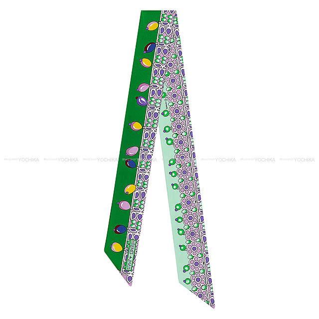 2018年秋冬 新作 HERMES エルメス ツイリー スカーフ "マハラジャの装身具・デタイユ" エメラルドXモーヴ 新品