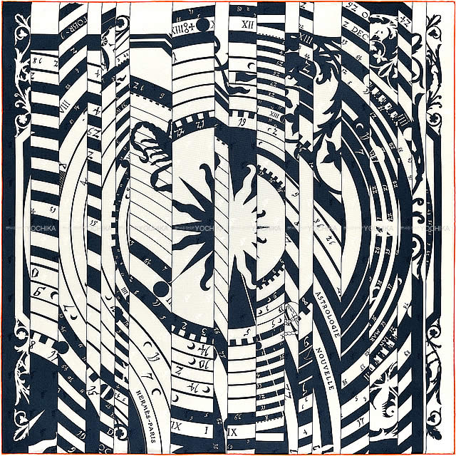 HERMES エルメス スカーフ カレ90 タトゥアージュ "新たなる占星術" マリンX白(ホワイト) シルク100% 新品