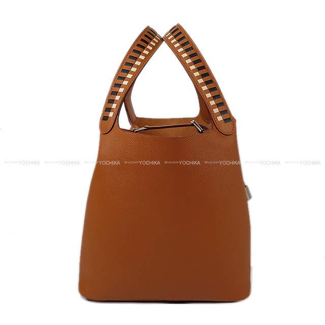 HERMES エルメス ハンドバッグ ピコタンロック トレサージュ 22 MM ゴールド/黒/クレ エプソン シルバー金具 新品