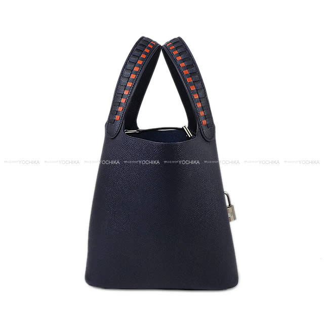 HERMES エルメス ハンドバッグ ピコタンロック トレサージュ・ドゥ・キュイール 18 PM ブルーインディゴ