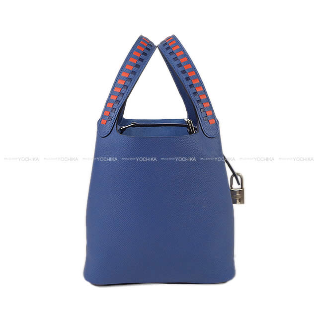 HERMES エルメス ハンドバッグ ピコタンロック トレサージュ・ドゥ・キュイール 18 PM ブルーブライトン