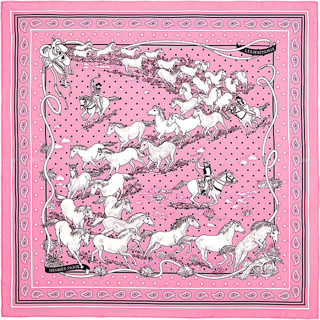 HERMES エルメス バンダナ カレ55 "野生馬" ローズヴィフ