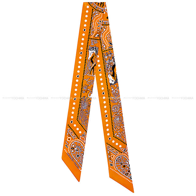 HERMES エルメス ツイリー スカーフ "Entre Ciel et mer Bandana" オレンジ