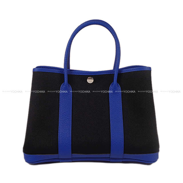HERMES エルメス ハンドバッグ ガーデンパーティ 30 TPM 黒(ブラック)Xブルーエレクトリック