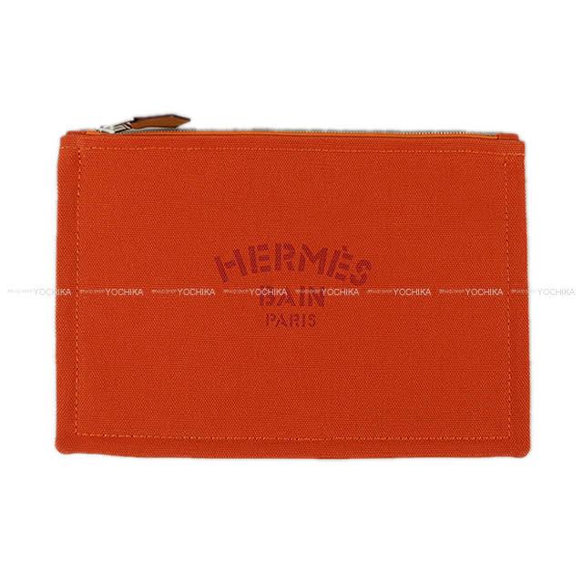 HERMES エルメス フラットポーチ "ヨッティング" PM フーオレンジ コットン100% 新品