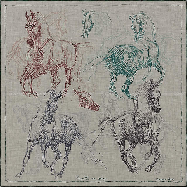 HERMES エルメス ショール カレ140 "ギャロップのピルエット" グリスシェーヌ