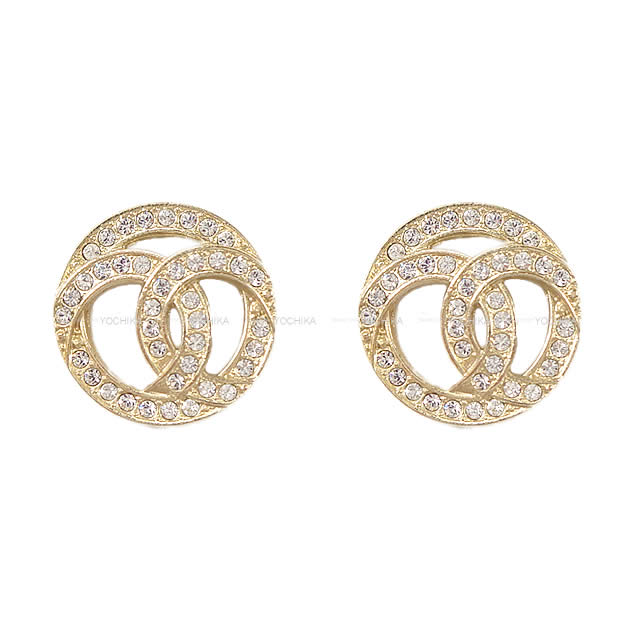 CHANEL シャネル デザイン ココマーク サークル ラインストーン ピアス ゴールド AB0687 新品