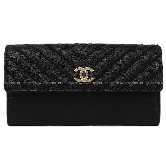 2019 銀座限定 CHANEL シャネル ビッグシェヴロンステッチ フラップ 長財布 黒(ブラック) A81602 新品