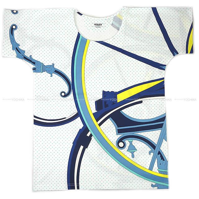 HERMES エルメス レディース プリント Tシャツ ''Washington’s carriage'' #36 ブルー 新品