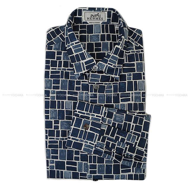 HERMES エルメス メンズ セリエボタン 長袖 シャツ '' IMPRIMEE MOSAIQUE H '' #39 新品