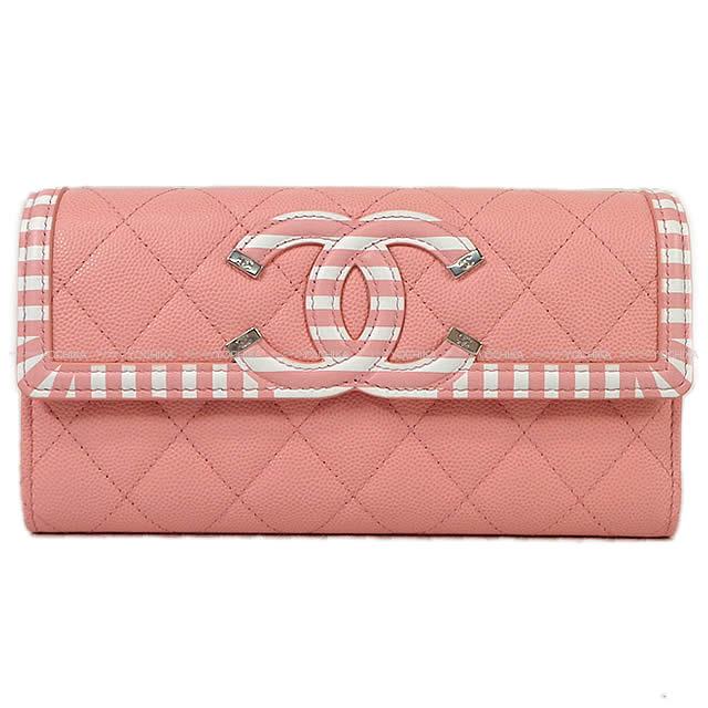 2019年 クルーズライン 新作 CHANEL シャネル マトラッセ ボーダー 長財布 ピンクX白 A84448 新品
