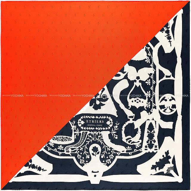 HERMES エルメス スカーフ カレ90 タトゥアージュ "鐙" ヴァーミリオンXマリンX白 シルク100% 新品