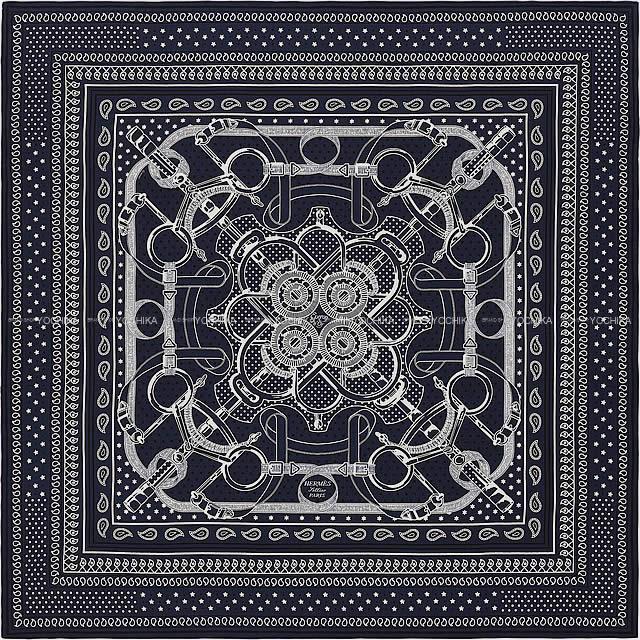 HERMES エルメス ショール カレ140 "エプロンドール・バンダナ" マリンX黒(ブラック)X白(ホワイト)