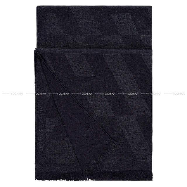 HERMES エルメス ストール "バイアスH" ブルーノワール カシミア85%Xシルク15% 新品