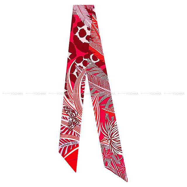 HERMES エルメス ツイリー スカーフ "ジャガー=ケツァール" フューシャXローズXボルドー シルク100% 新品