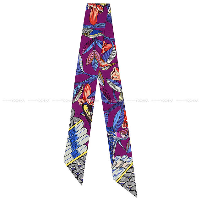 HERMES エルメス ツイリー スカーフ "ツリー・オブ・ソング" フューシャXブルーXルージュ シルク100% 新品