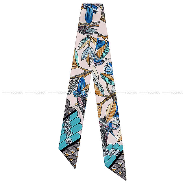 HERMES エルメス ツイリー スカーフ "ツリー・オブ・ソング" ローズペールXターコイズXベージュ シルク100% 新品