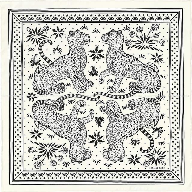 2019年春夏 新作 HERMES エルメス バンダナ カレ55 "レオパード" 黒(ブラック)X白(ホワイト)