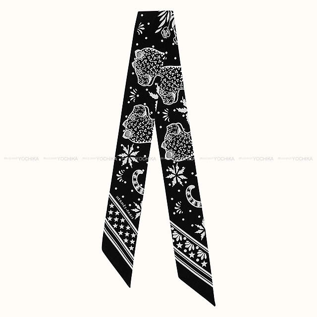 HERMES エルメス ツイリー スカーフ "Les Leopards Bandana" 黒
