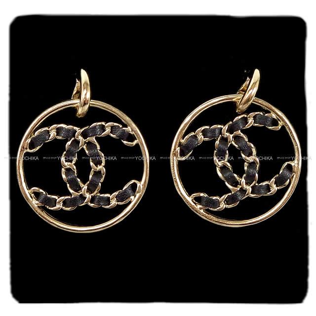 シャネル サークル ビッグ ココマーク ぶらさがり ループ ピアス 黒/ゴールド AB0564 新品