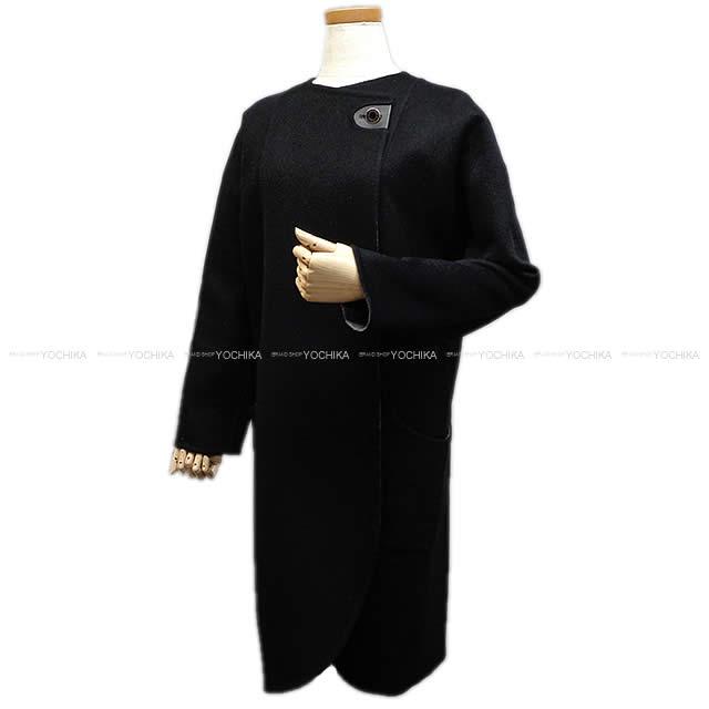 HERMES エルメス レディース  セリエボタン ノーカラー コート 黒/グレー #36 カシミア 新品