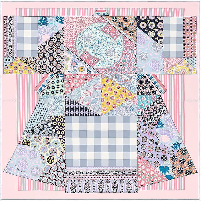 HERMES エルメス スカーフ カレ90 "更紗のアート" ローズペールXグリスパールXモーヴ 新品