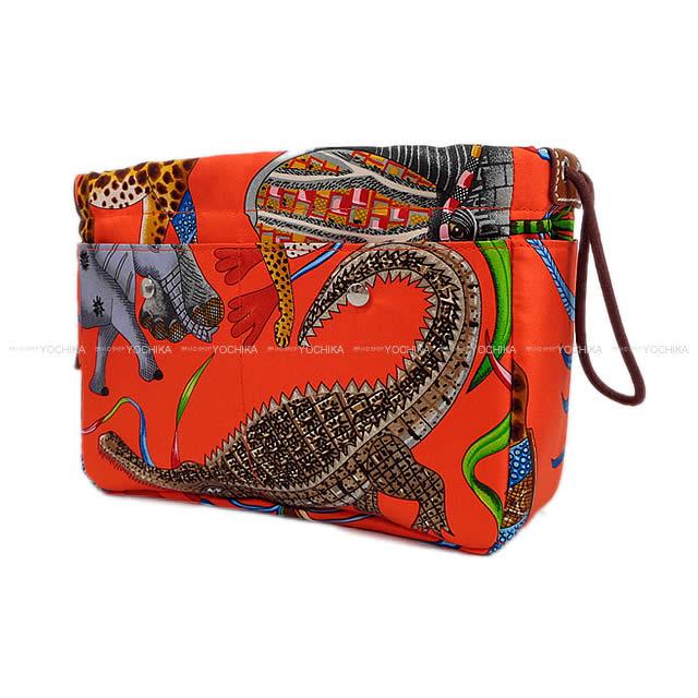 HERMES エルメス フールビ 20 "ザンベジ川の行進" オレンジポピー/グリス/ヴェール シルク/バレニア 新品