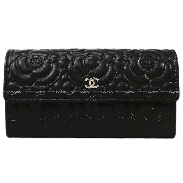 CHANEL シャネル カメリア エンボス フラップ 長財布 黒(ブラック) ラムスキン A82283 新品