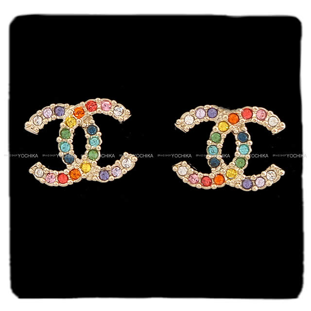CHANEL シャネル ココマーク レインボー ラインストーン ピアス ゴールド AB1552 新品