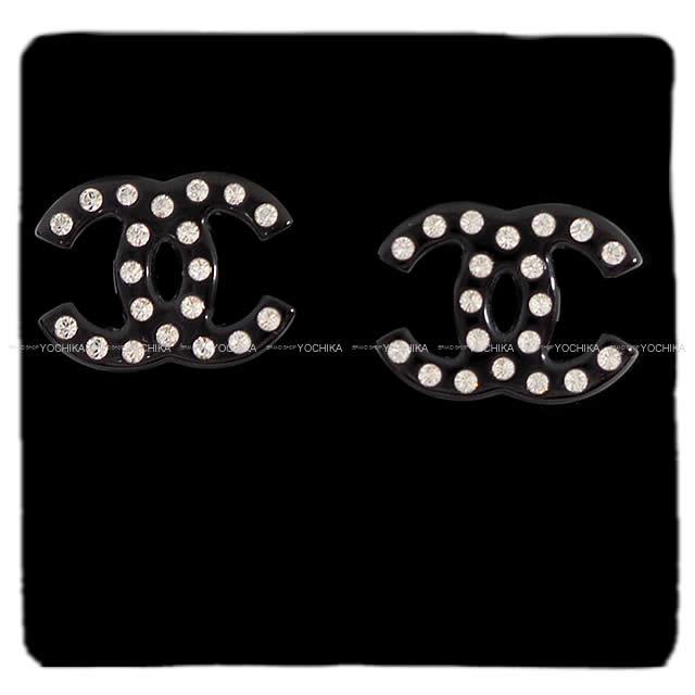 CHANEL シャネル キュービック ココマーク ラインストーン ピアス 黒 AB1732 新品