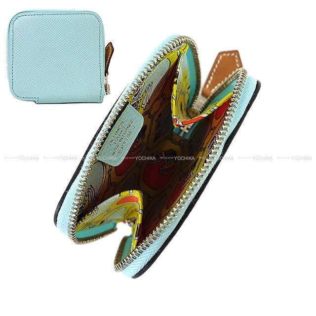 HERMES エルメス アザップ シルクイン ミニ コインケース "タッタソール" ブルーゼフィール