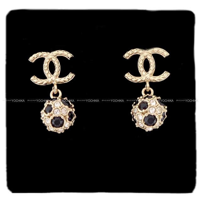 2019年春夏 新作 CHANEL シャネル ココマーク ミラーボール ぶらさがり ピアス 黒(ブラック)