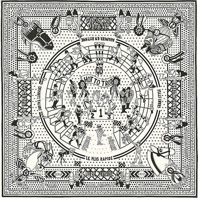 エルメス バンダナ カレ55 "シルク・アップ・バンダナ" 白(ホワイト)X黒(ブラック) シルク100% 新品