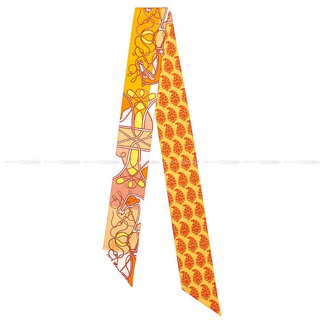 2018春夏 新作 HERMES エルメス ツイリー スカーフ "鞭・ブロック" ブトンドール/キャラメル/白 シルク100% 新品