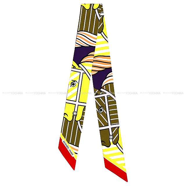 HERMES エルメス ツイリー スカーフ "Quadrige Bayadere カドリージュ バヤデール" ブロンズ/ヴァイオレット/ジョーヌ シルク100% 新品