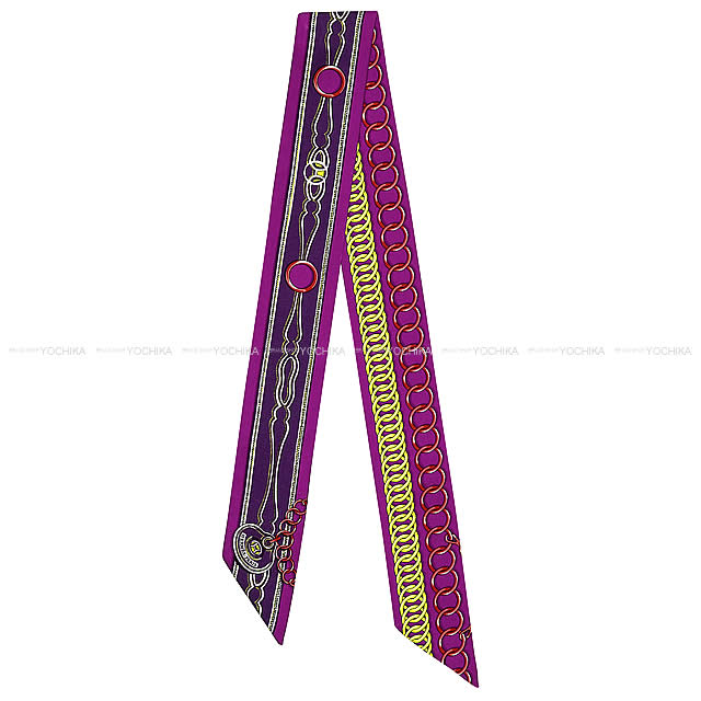 2019年春夏 新作 HERMES エルメス ツイリー スカーフ "Maillons マイヨン" フューシャ/ヴァイオレット/ジョーヌ シルク100% 新品