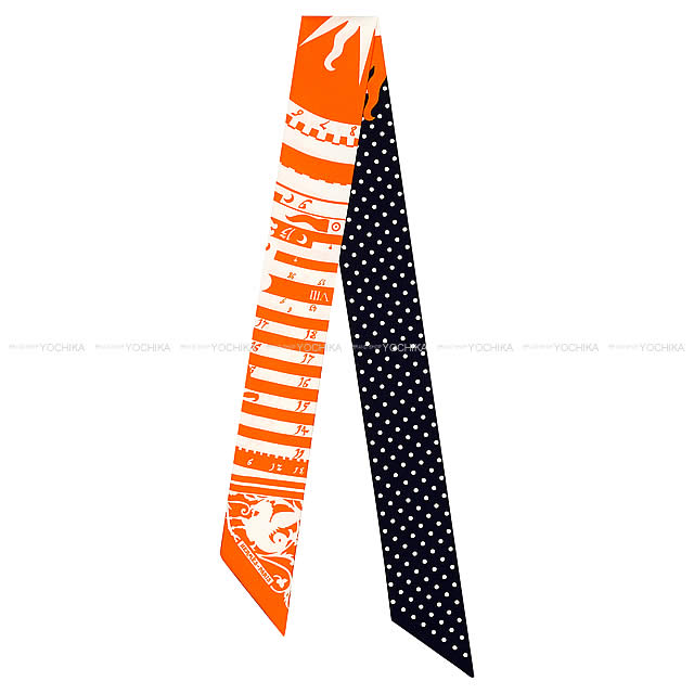 HERMES エルメス ツイリー スカーフ "占星術・ドット" オレンジ/マリン/白(ホワイト) シルク100% 新品未使用