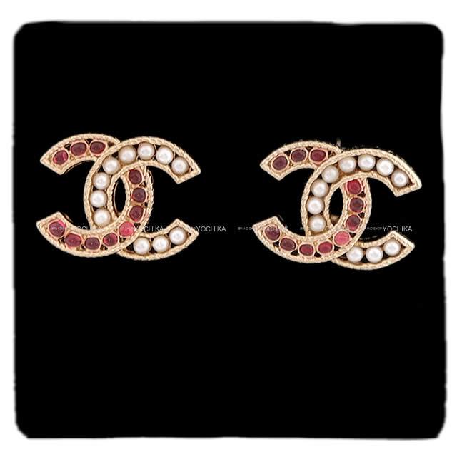 CHANEL シャネル グラスストーン＆パール ココマーク バイカラー ピアス ピンク ゴールド AB1036 新品