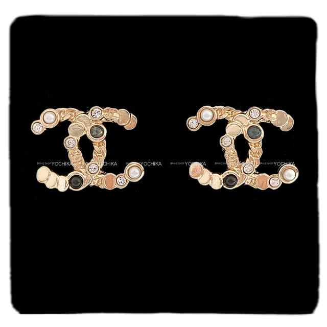 CHANEL シャネル ココマーク ミックスストーン ピアス ゴールド/黒/パール AB1333 新品