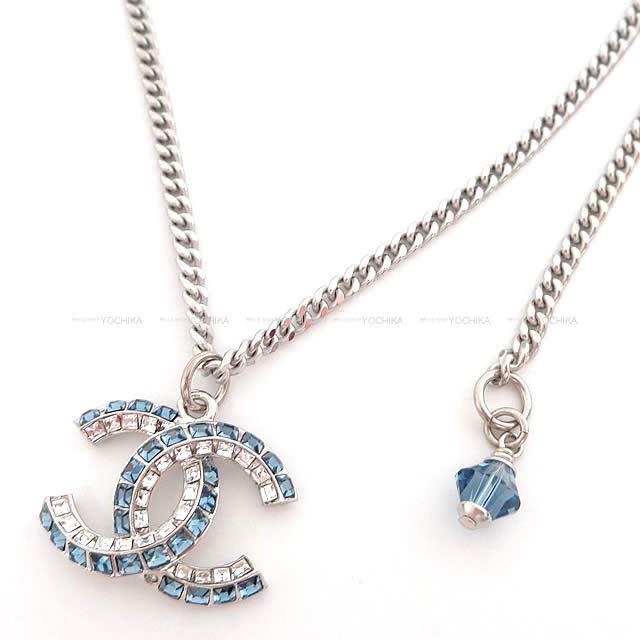 CHANEL シャネル スクエア ラインストーン ココマーク チェーン ネックレス ブルー AB0868 新品