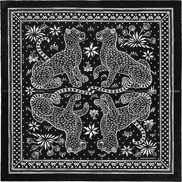 2019年春夏 新作 HERMES エルメス バンダナ カレ55 "レオパード" 黒(ブラック)X白(ホワイト)