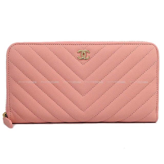 CHANEL シャネル シェヴロン キルティング ラウンドファスナー 長財布 ローズピンク A50097 新品