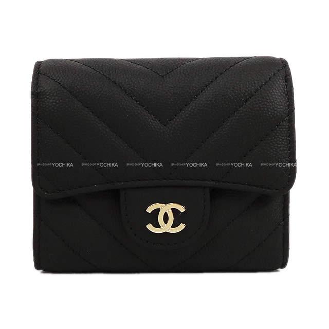 CHANEL シャネル シェヴロン キルティング 三つ折 コンパクト 財布 黒/ボルドー グレインドカーフ A81900 新品
