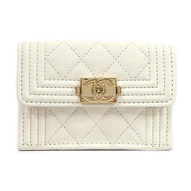 CHANEL シャネル ボーイシャネル 三つ折 コンパクト財布 白(ホワイト) グレインドカーフ A84432 新品