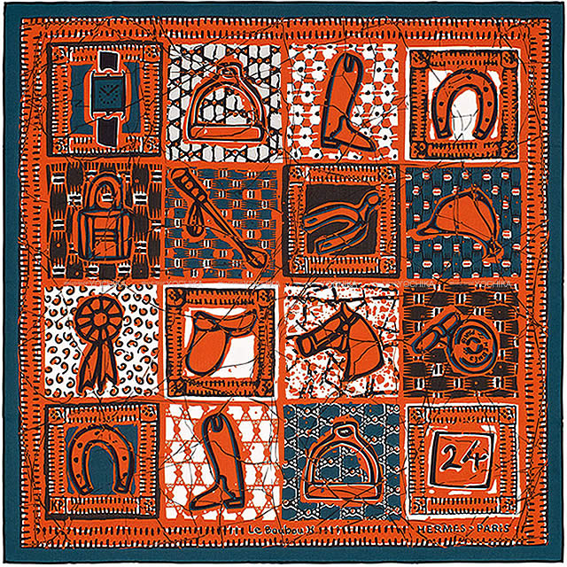 HERMES エルメス スカーフ カレH65 "Le Boudou" オレンジ