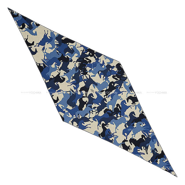 HERMES エルメス ストール ショール スカーフ 菱型 ロザンジュGM "馬のカモフラージュ" マリン